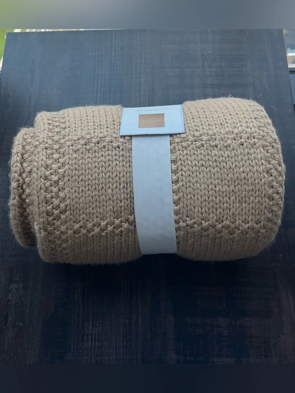 Threshold Grid Knit Throw Blanket in Camel Tan